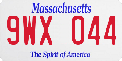 MA license plate 9WX044