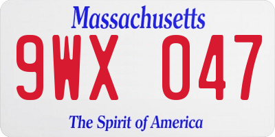MA license plate 9WX047