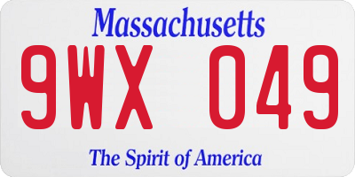 MA license plate 9WX049