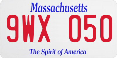 MA license plate 9WX050