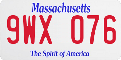 MA license plate 9WX076