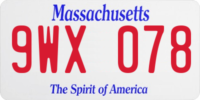MA license plate 9WX078