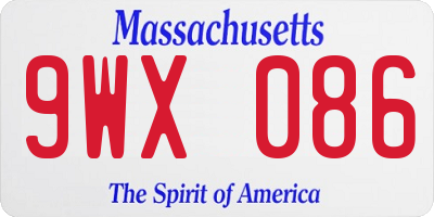MA license plate 9WX086
