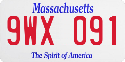 MA license plate 9WX091