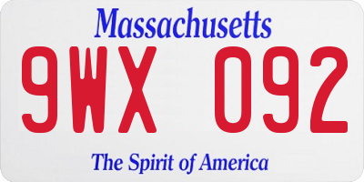 MA license plate 9WX092