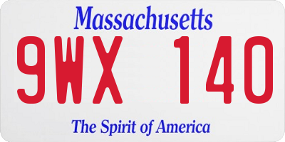 MA license plate 9WX140