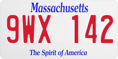 MA license plate 9WX142