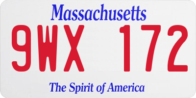 MA license plate 9WX172