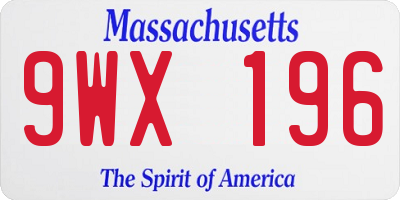 MA license plate 9WX196
