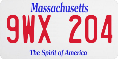 MA license plate 9WX204