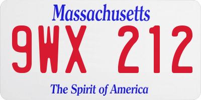 MA license plate 9WX212