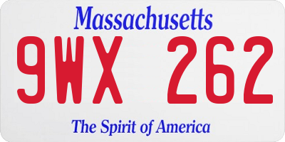 MA license plate 9WX262