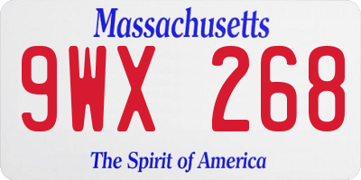 MA license plate 9WX268