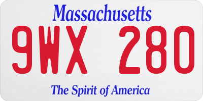 MA license plate 9WX280