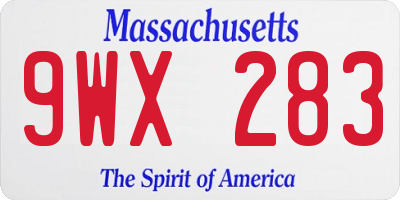 MA license plate 9WX283