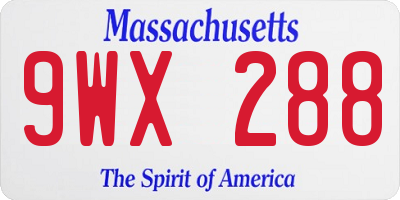 MA license plate 9WX288