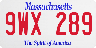 MA license plate 9WX289