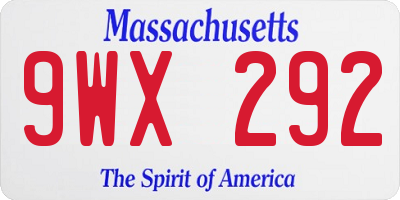 MA license plate 9WX292