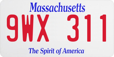 MA license plate 9WX311