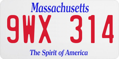MA license plate 9WX314