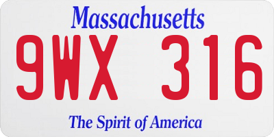 MA license plate 9WX316
