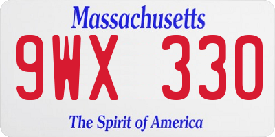 MA license plate 9WX330