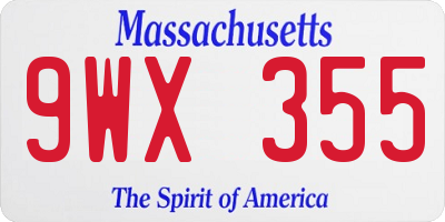 MA license plate 9WX355