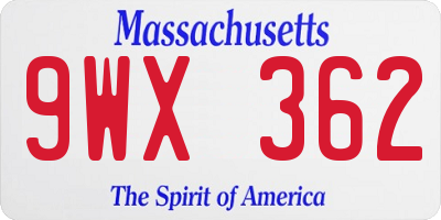 MA license plate 9WX362