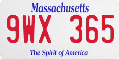 MA license plate 9WX365