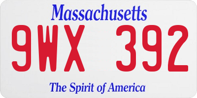 MA license plate 9WX392