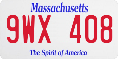 MA license plate 9WX408