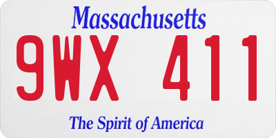 MA license plate 9WX411