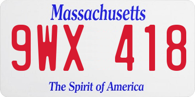 MA license plate 9WX418