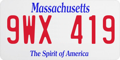 MA license plate 9WX419