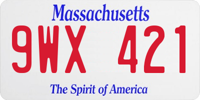 MA license plate 9WX421