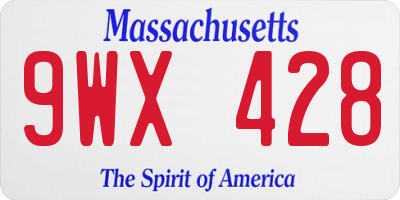 MA license plate 9WX428
