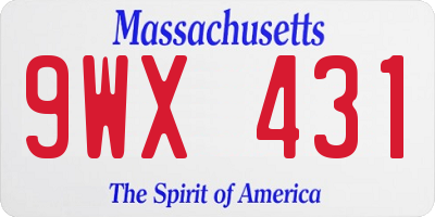MA license plate 9WX431