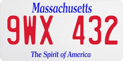 MA license plate 9WX432