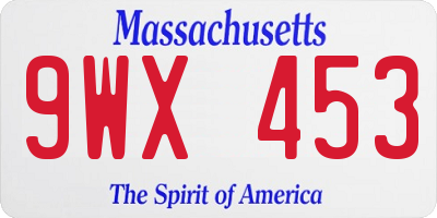 MA license plate 9WX453