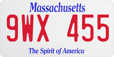 MA license plate 9WX455