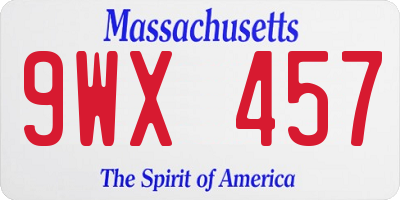 MA license plate 9WX457