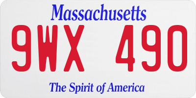 MA license plate 9WX490