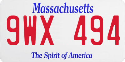 MA license plate 9WX494