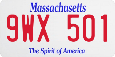 MA license plate 9WX501