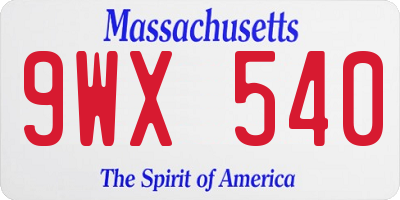 MA license plate 9WX540