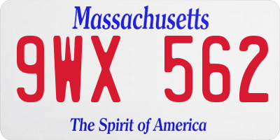 MA license plate 9WX562