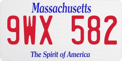 MA license plate 9WX582