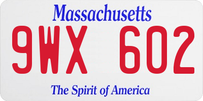 MA license plate 9WX602