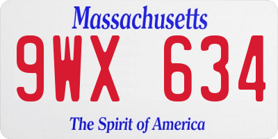 MA license plate 9WX634
