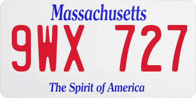 MA license plate 9WX727